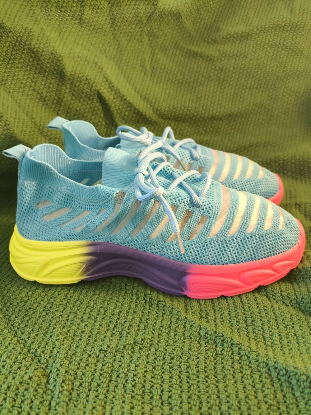 Gradient Sport Sneakers in Light Blue, Pink & Yellow